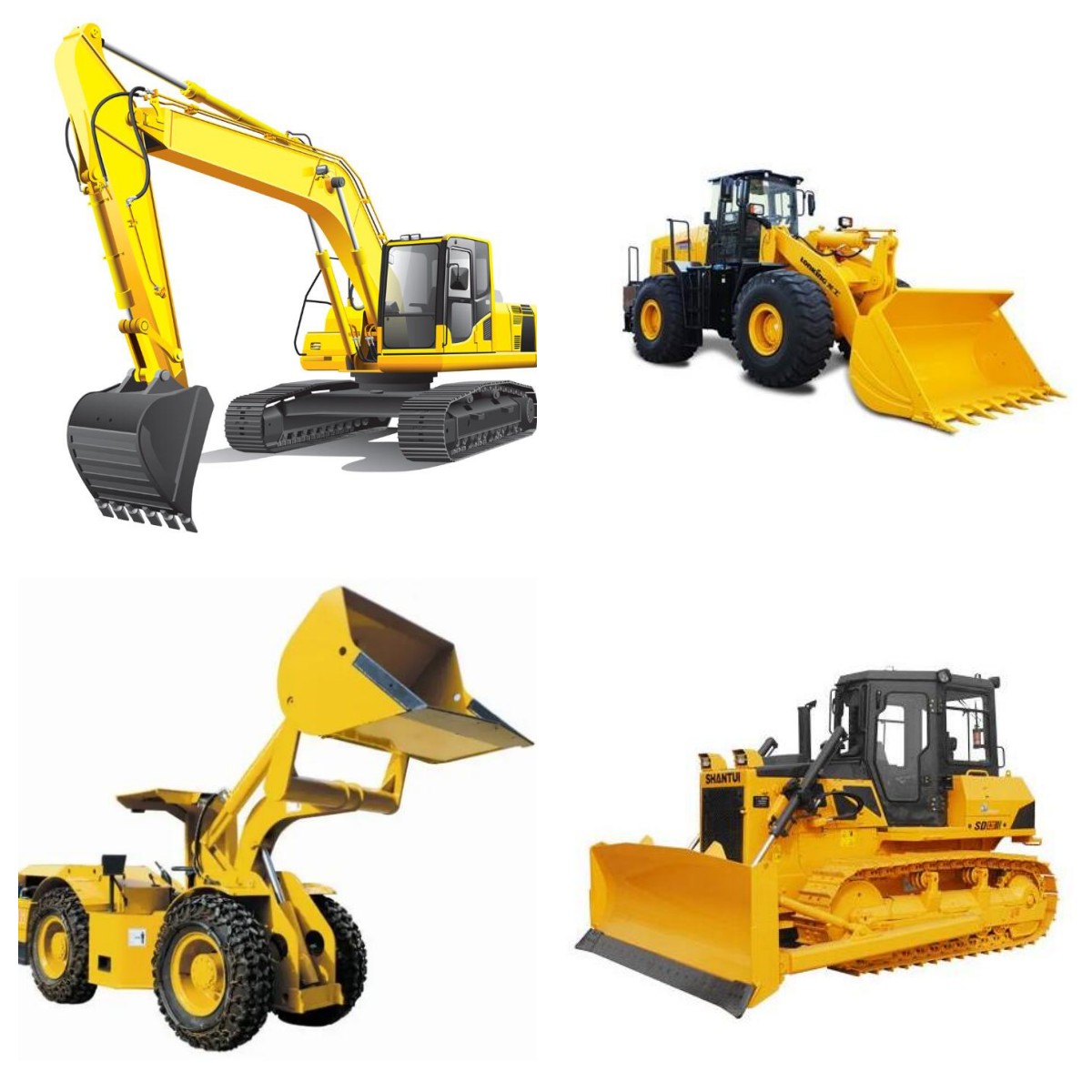 Différence entre grattoir, chargeur, bulldozer et pelle